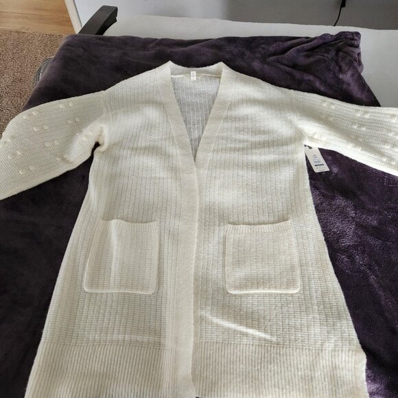 Terra Sky Popcorn Stitch Open Duster, Cream,  NWT - Picture 6 of 12